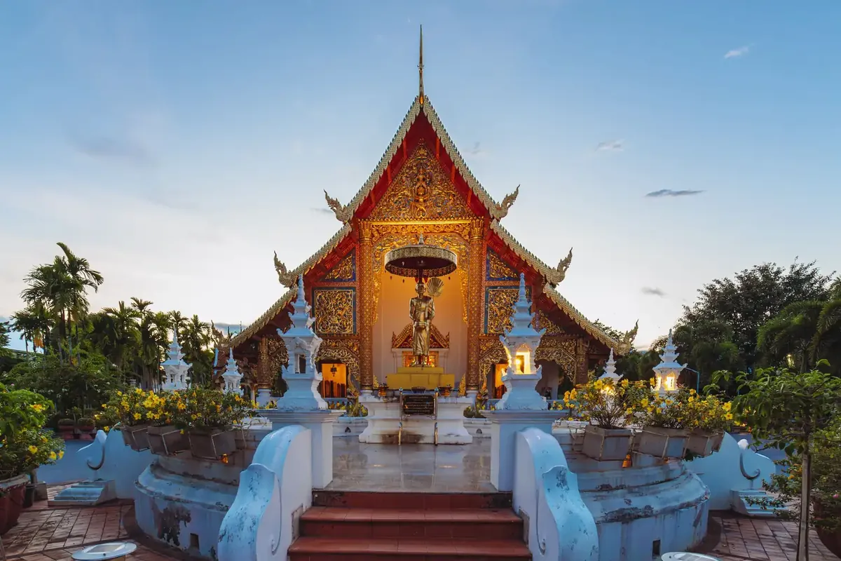 Wat Phra Singh temple in Chiang Mai at twilight